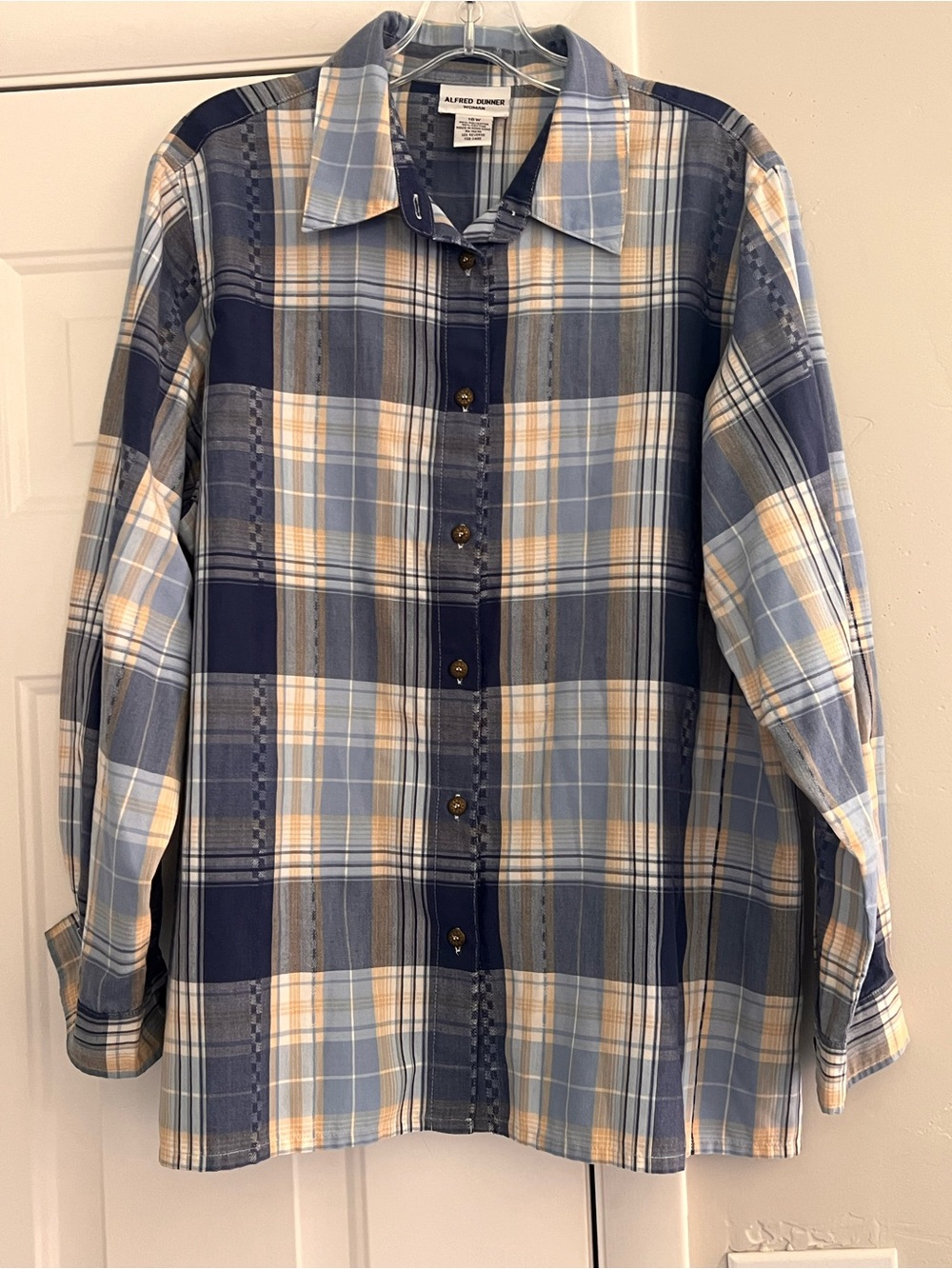 Alfred Dunner Blue and Cream Plaid Button-Down Shirt